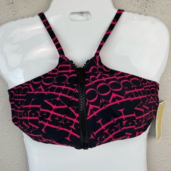 NWT MICHAEL Michael Kors Neon Pink Spring 2020 Bikini Top Size L - Picture 1 of 4